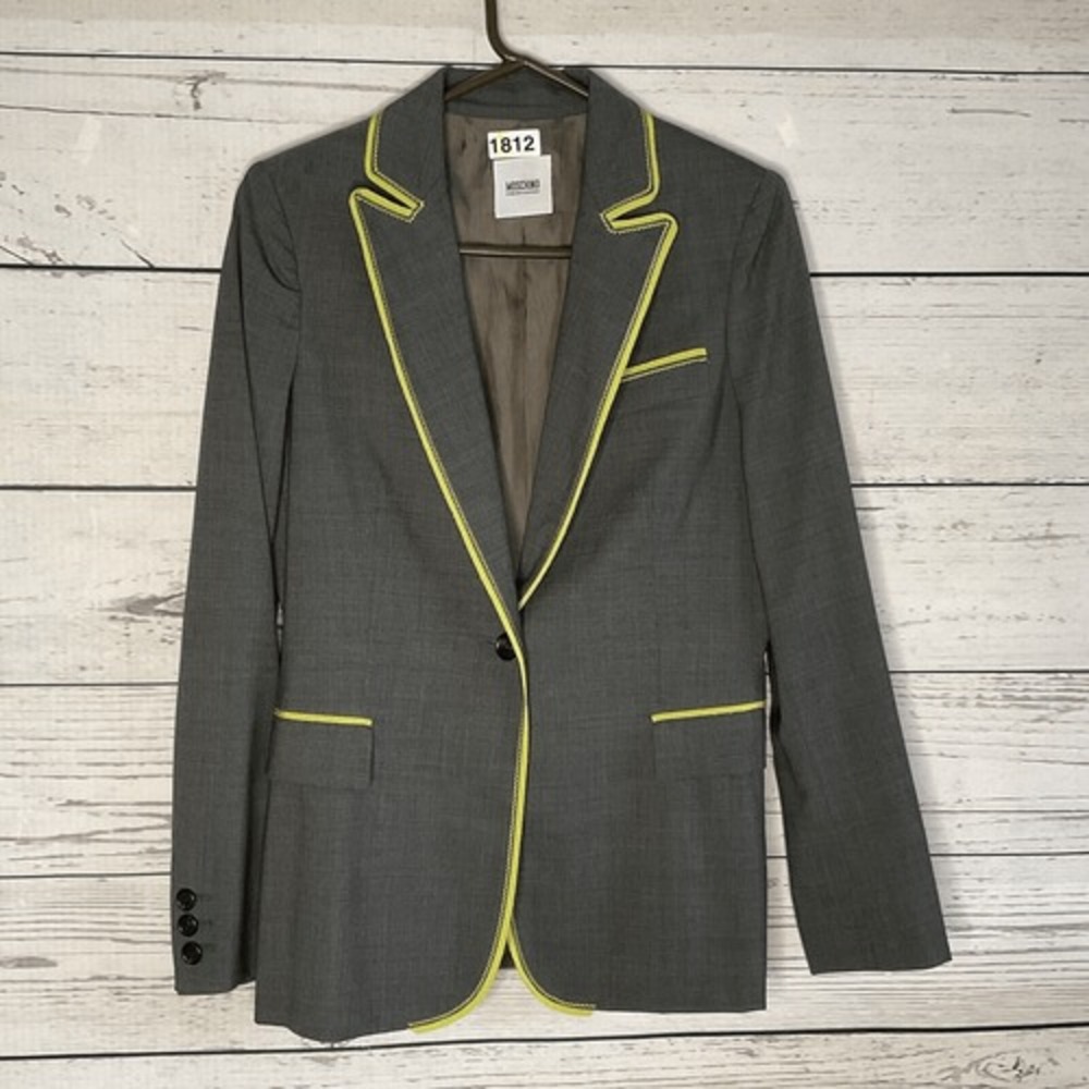 Moschino Cheapandchick Women's 10 One Button Wool Blazer Gray Contrast Trim